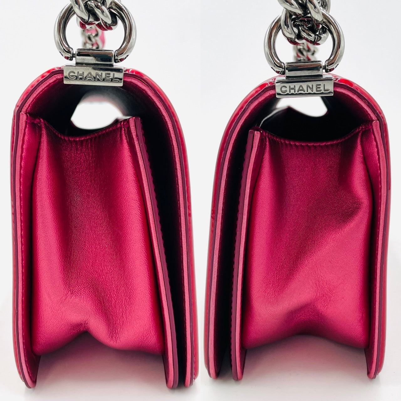 CHANEL BOY CHANEL Enamel 2Way Metallic Red