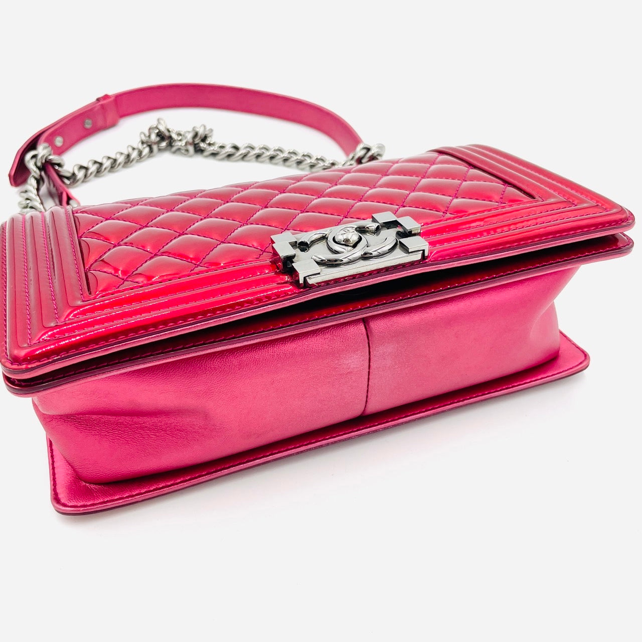 CHANEL BOY CHANEL Enamel 2Way Metallic Red