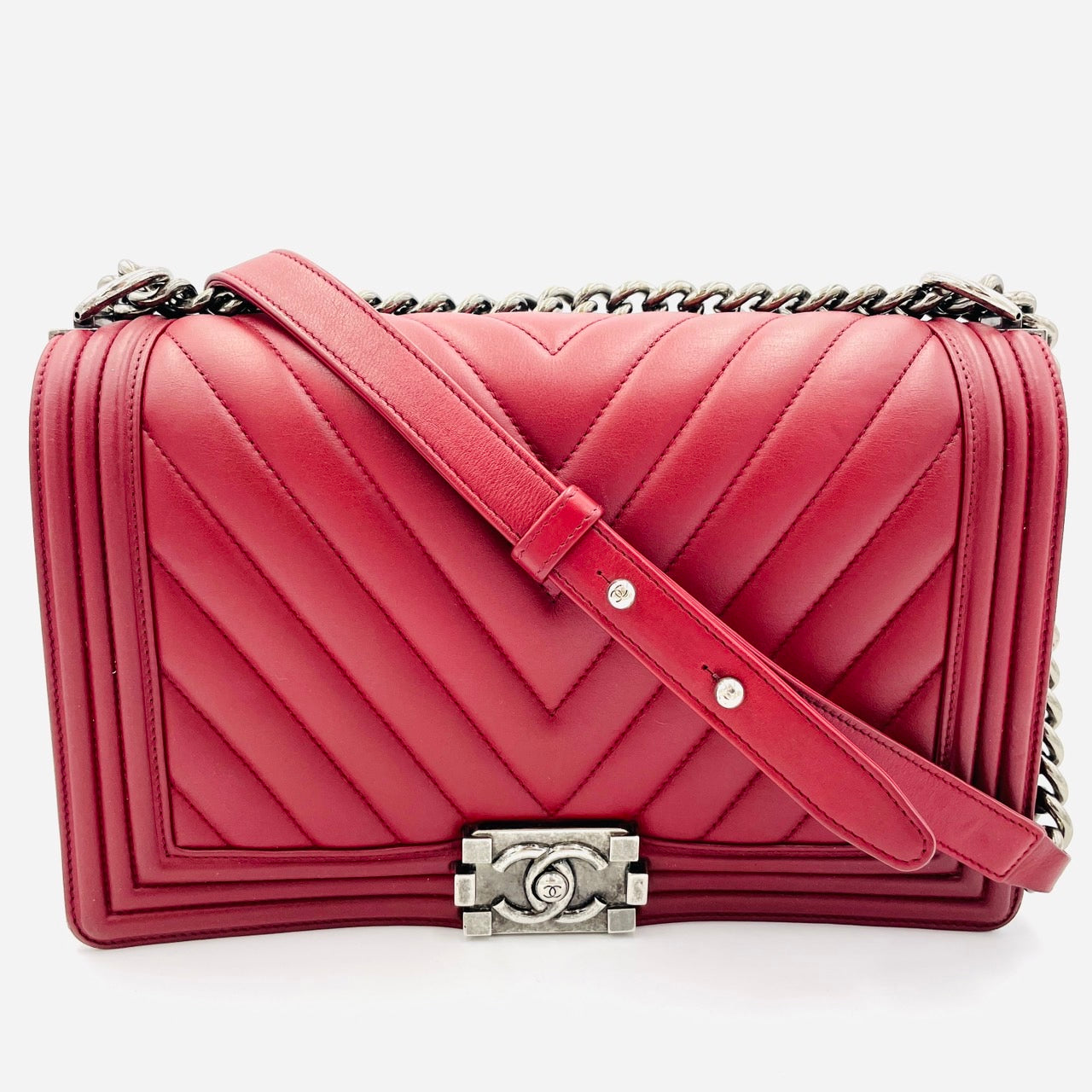 CHANEL BOY CHANEL Leather 2Way Red Handbag
