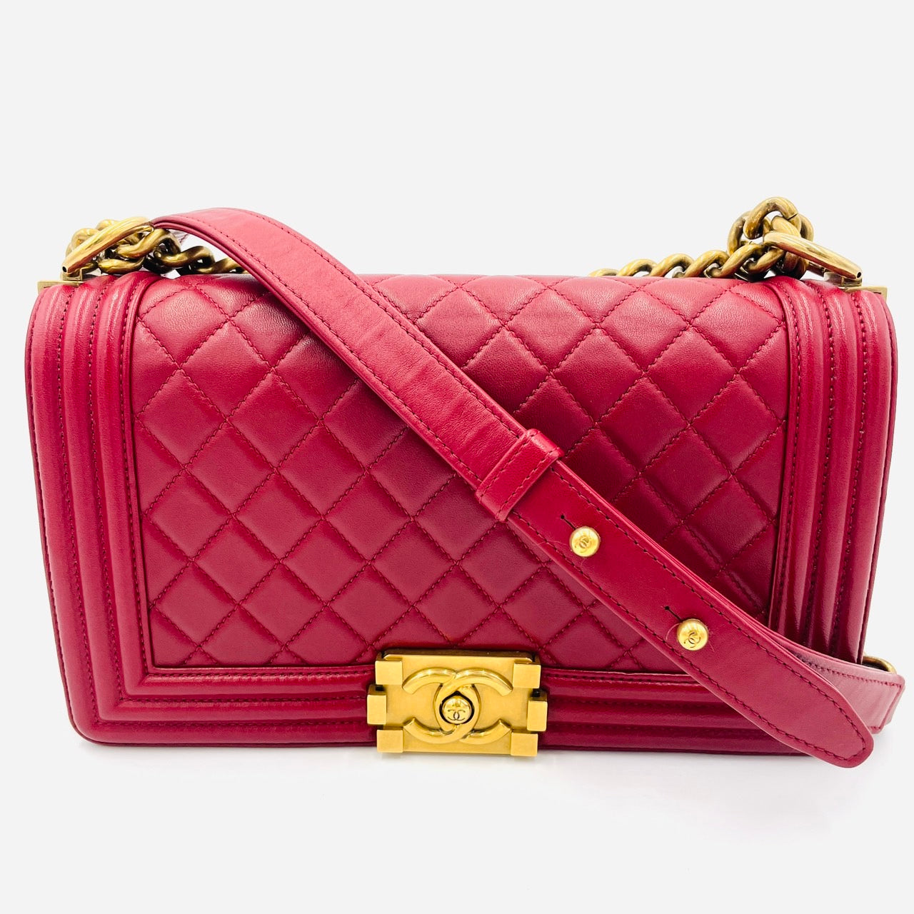 CHANEL Boy Chanel Leather 2Way Red Handbag