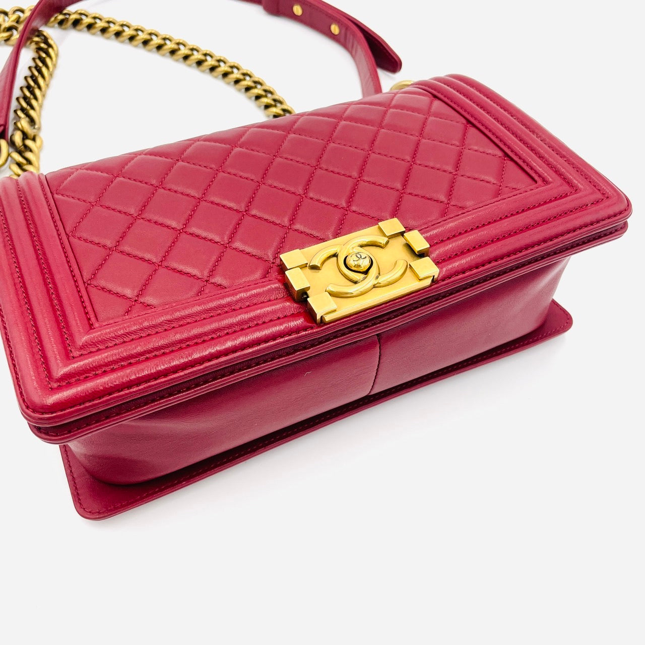 CHANEL Boy Chanel Leather 2Way Red Handbag