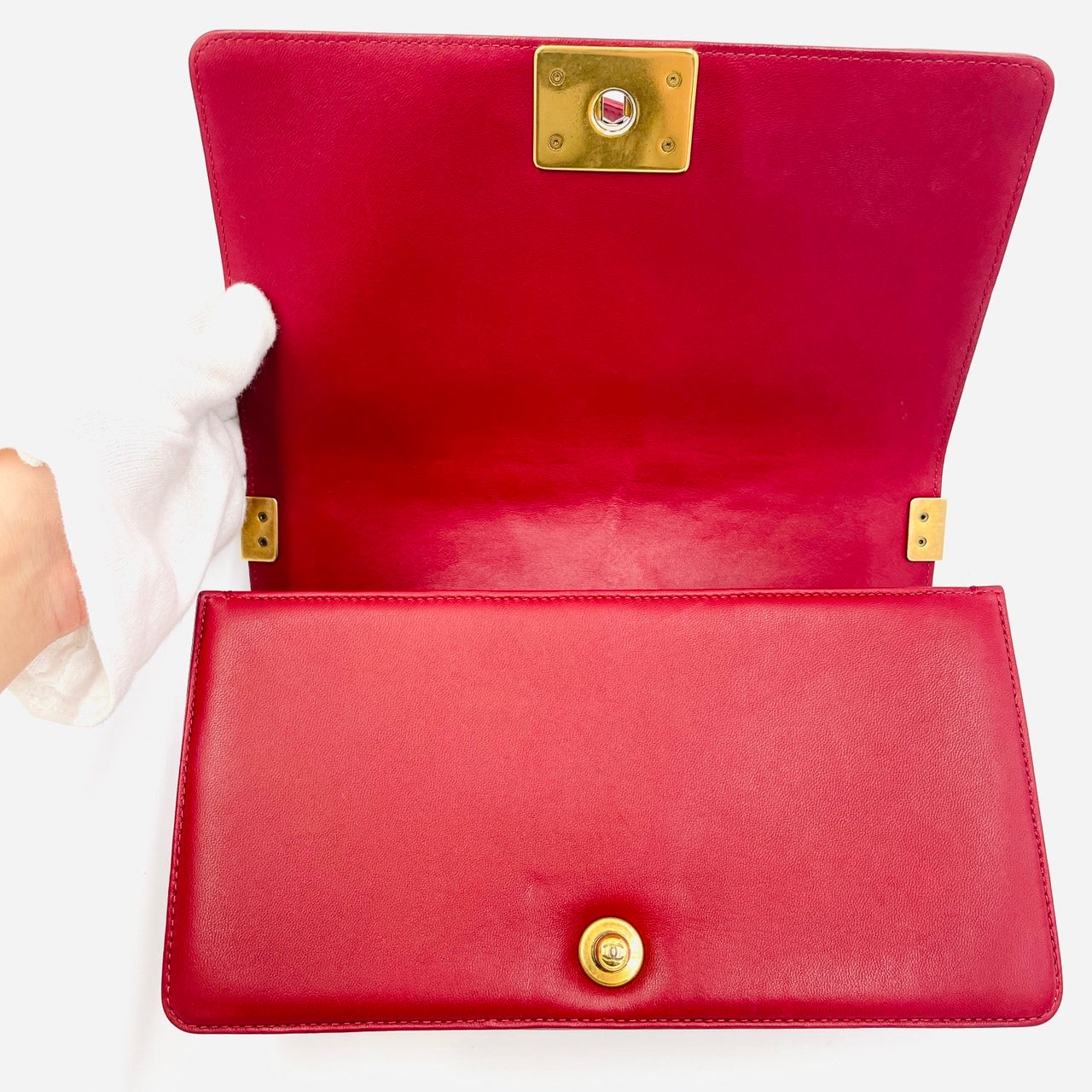 CHANEL Boy Chanel Leather 2Way Red Handbag