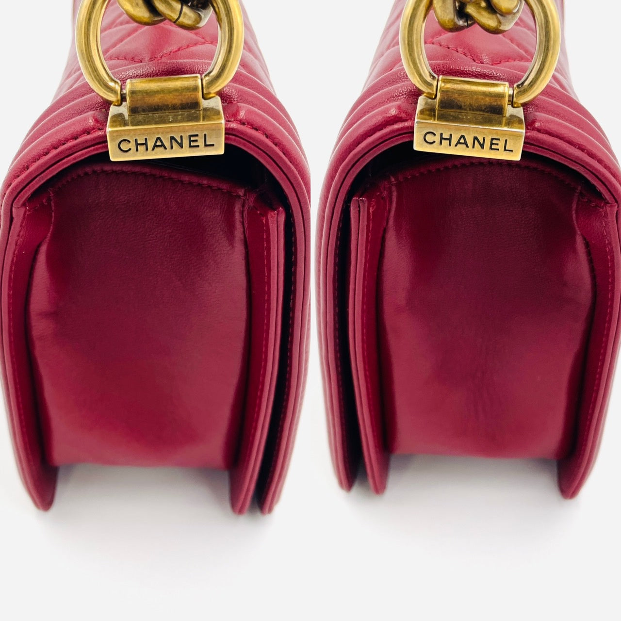 CHANEL Boy Chanel Leather 2Way Red Handbag