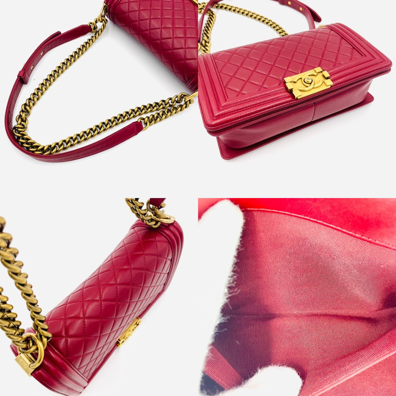 CHANEL Boy Chanel Leather 2Way Red Handbag