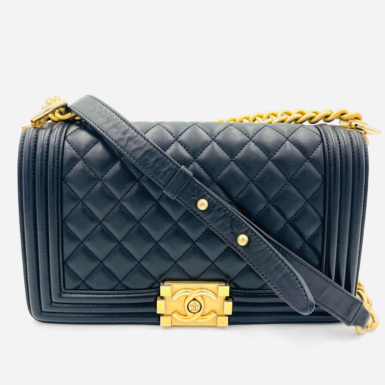 CHANEL BOY CHANEL Leather 2 Way Black Handbag