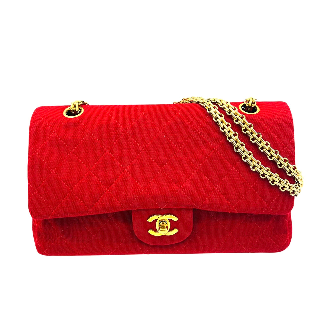 CHANEL MATRASSE Cotton Shoulder Bag W Flap Red
