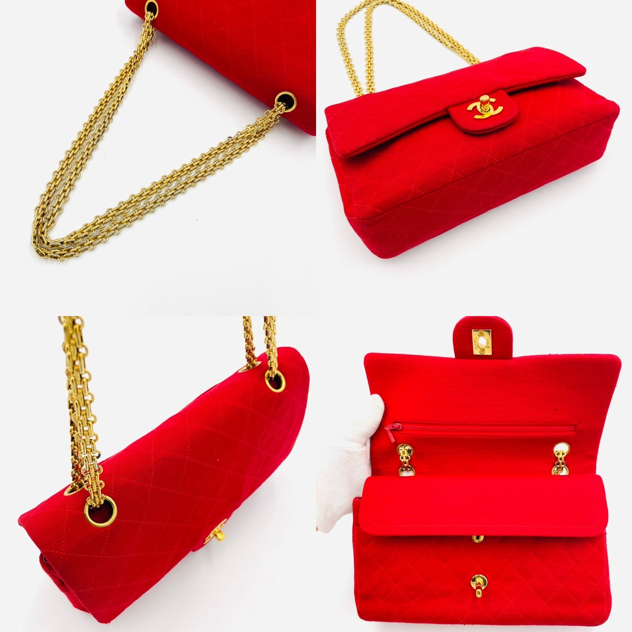 CHANEL MATRASSE Cotton Shoulder Bag W Flap Red
