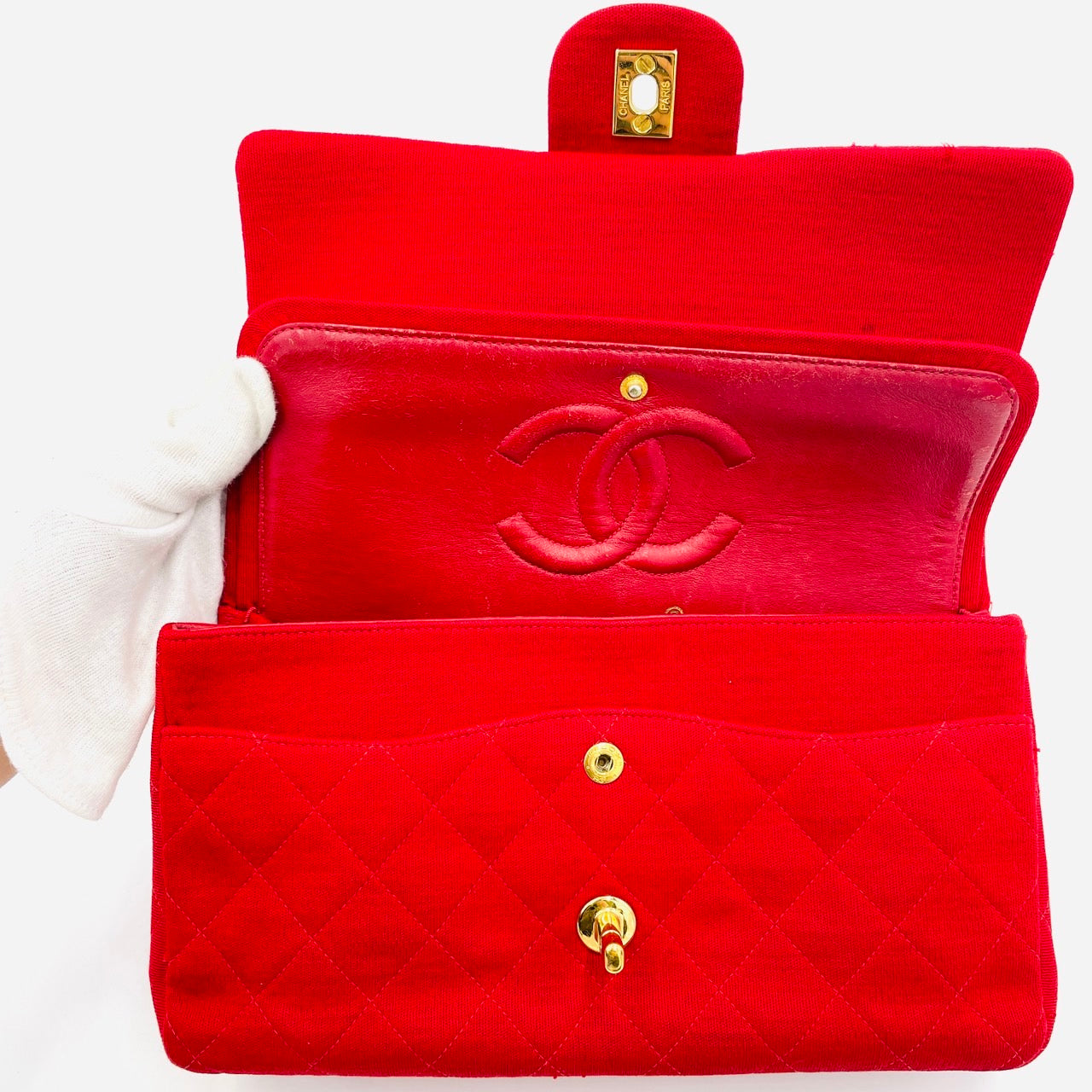 CHANEL MATRASSE Cotton Shoulder Bag W Flap Red