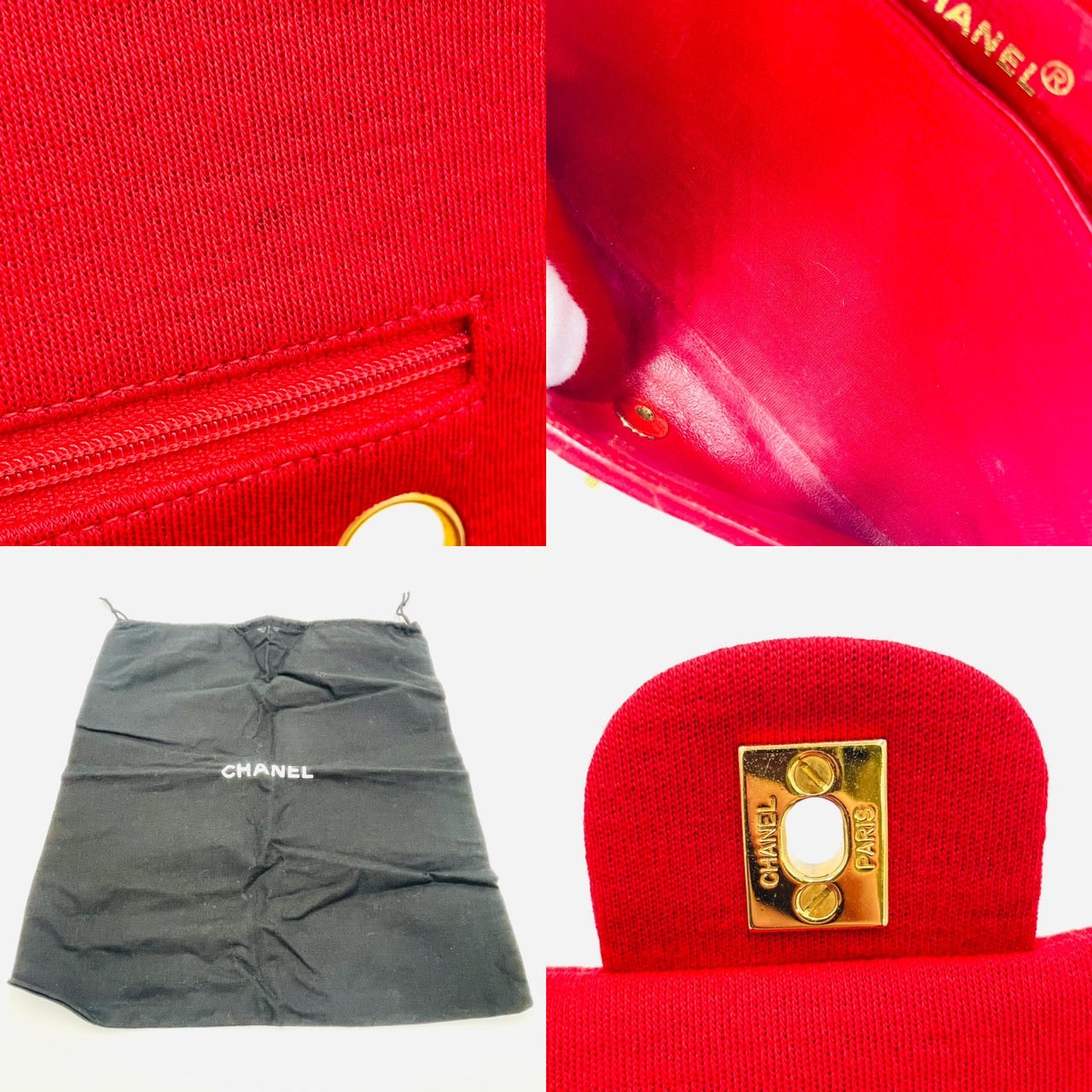 CHANEL MATRASSE Cotton Shoulder Bag W Flap Red