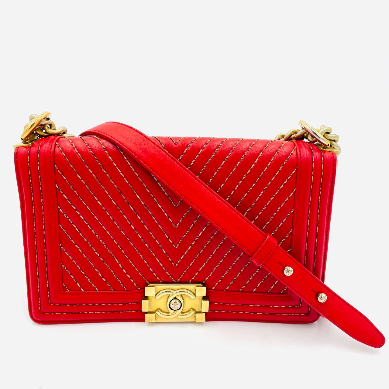 CHANEL BOY CHANEL Leather 2 Way Red Handbag