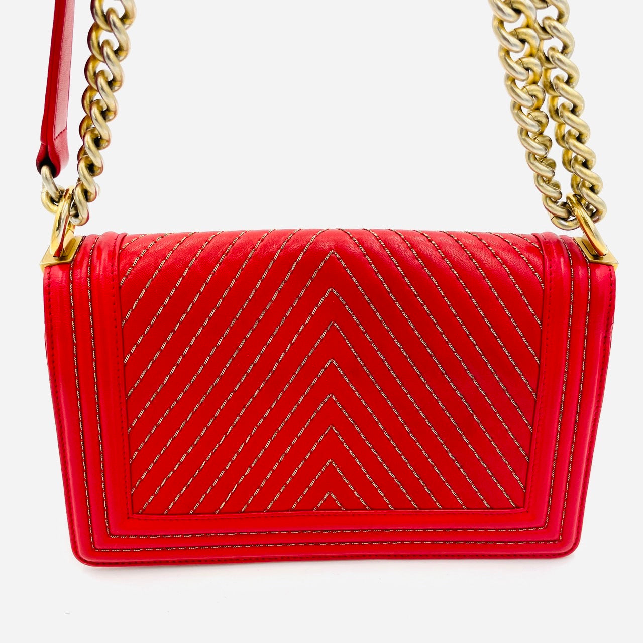 CHANEL BOY CHANEL Leather 2 Way Red Handbag