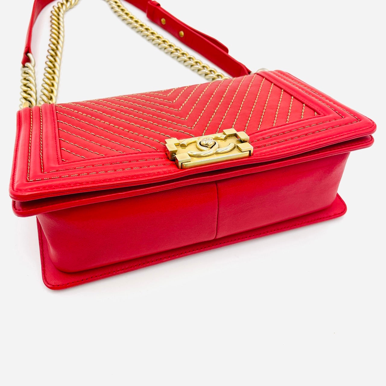 CHANEL BOY CHANEL Leather 2 Way Red Handbag