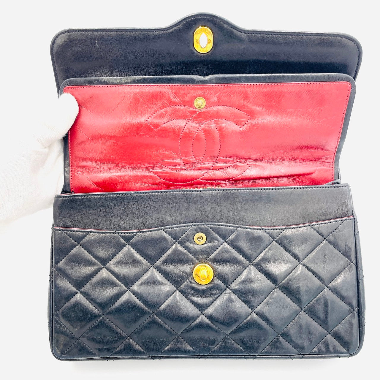CHANEL Lamb Skin Matrasse W Flap W Chain Hand Bag