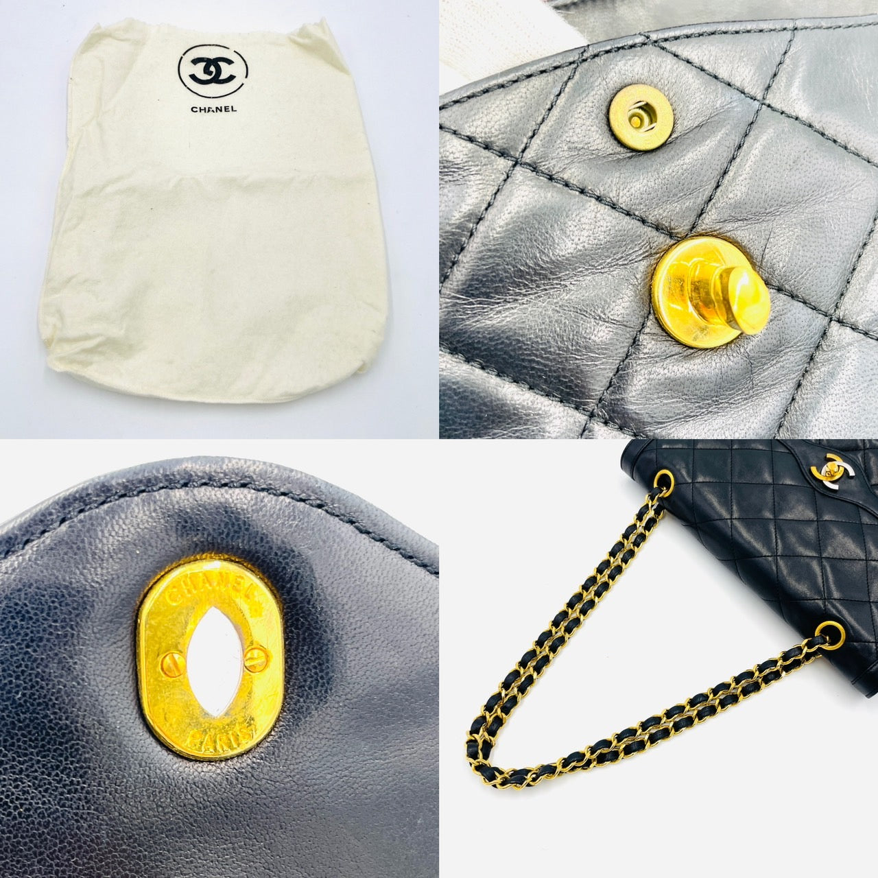 CHANEL Lamb Skin Matrasse W Flap W Chain Hand Bag