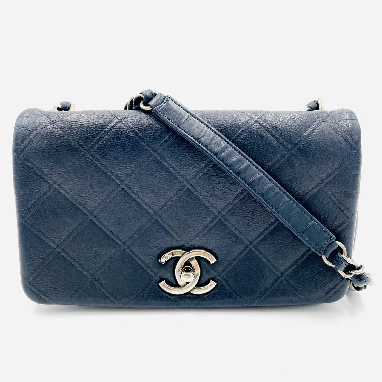 Chanel Matelasse Coco Mark Turn Lock Chain Flap navy Lamb Skin