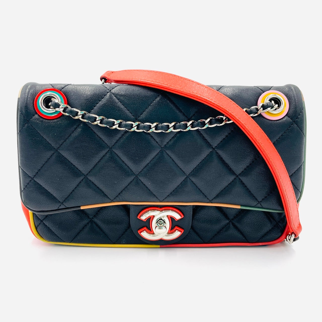 CHANEL Matrasse Colorful Stitching Chain Shoulder Bag Lambskin