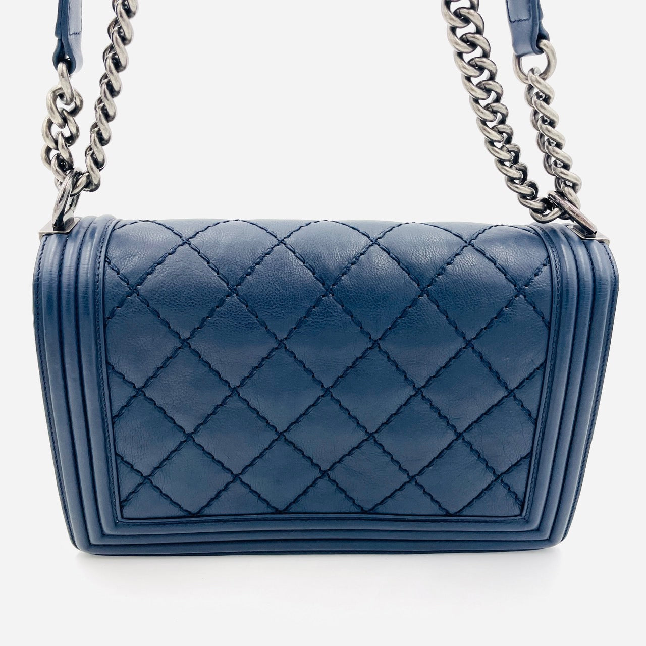 CHANEL Boy Chanel Leather 2Way Navy Chain Shoulder Bag