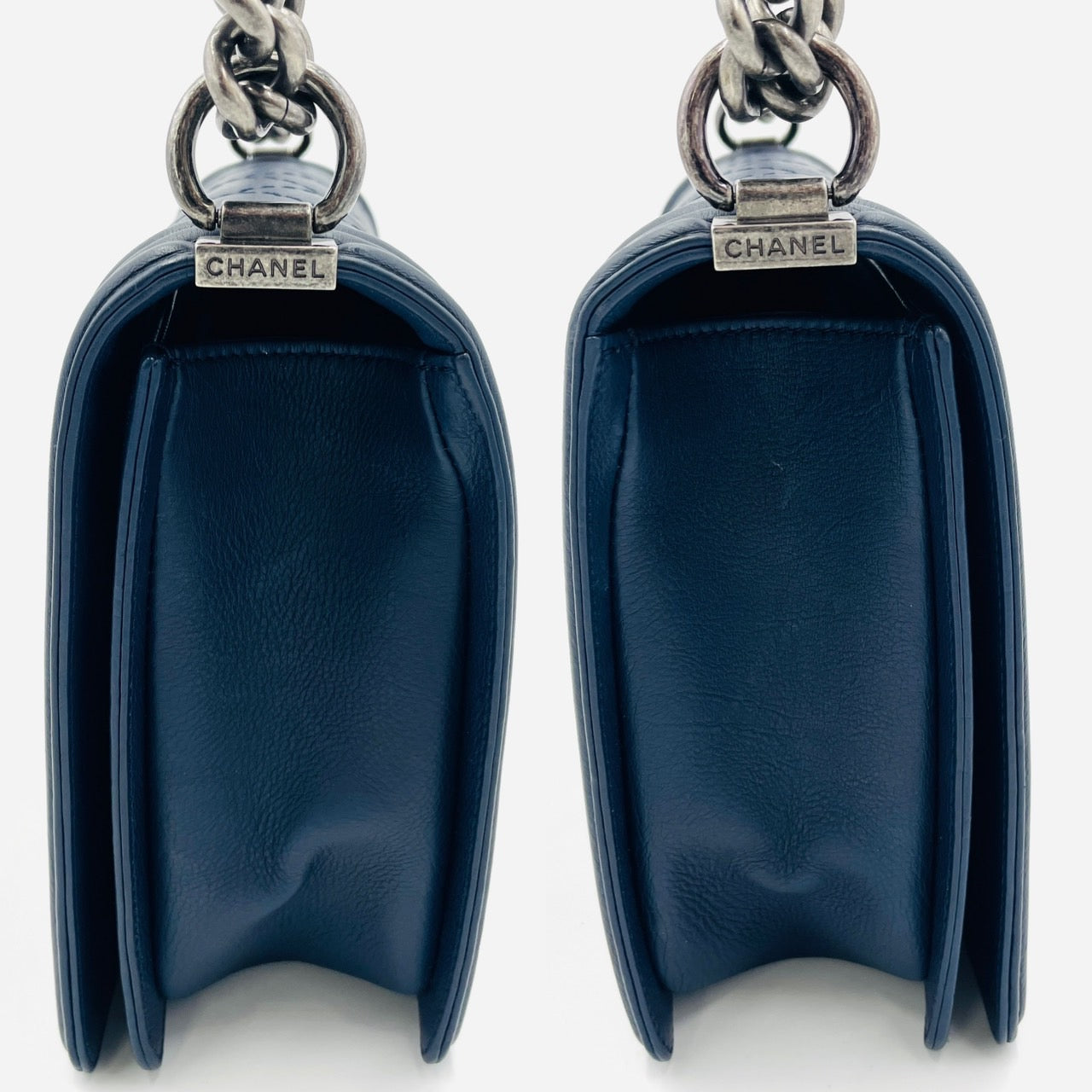 CHANEL Boy Chanel Leather 2Way Navy Chain Shoulder Bag