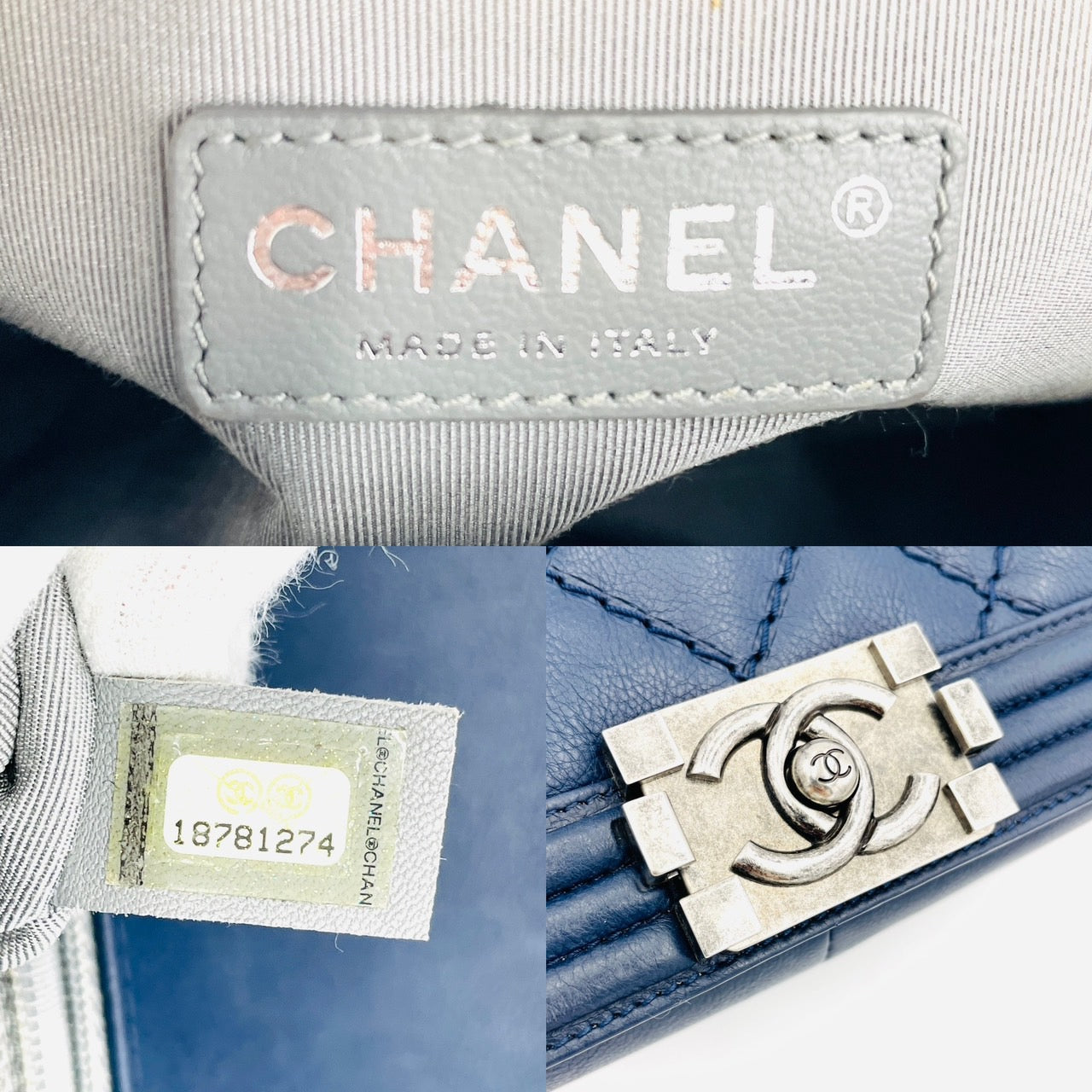 CHANEL Boy Chanel Leather 2Way Navy Chain Shoulder Bag