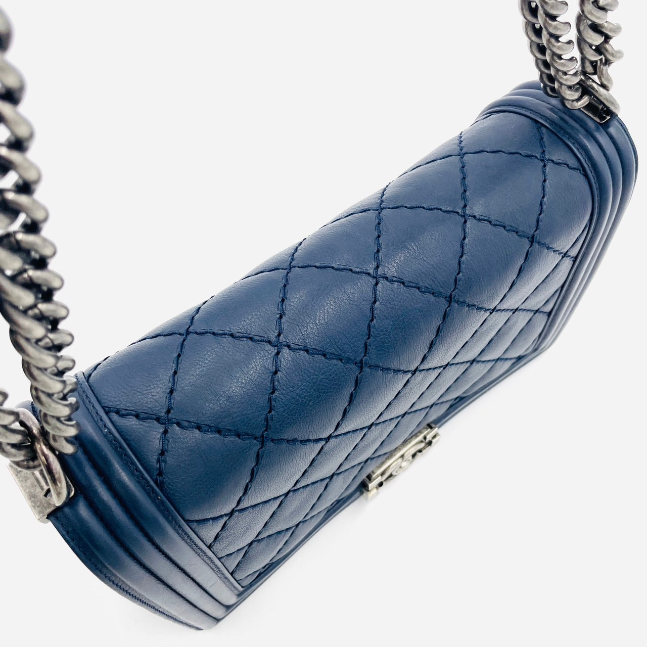 CHANEL Boy Chanel Leather 2Way Navy Chain Shoulder Bag