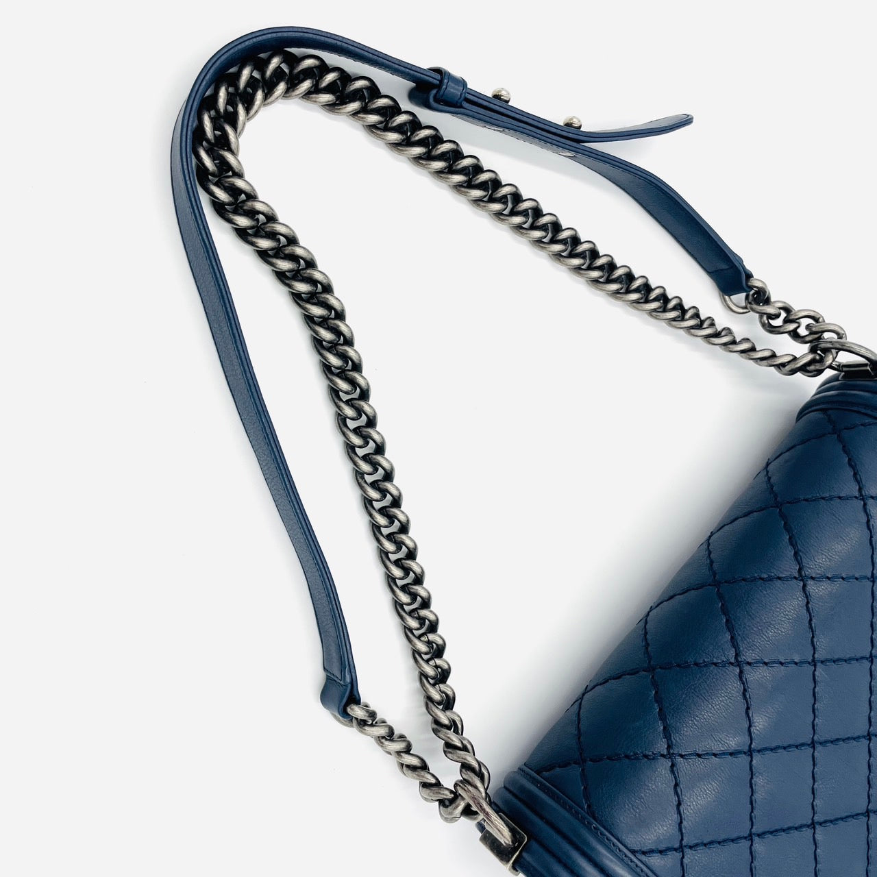 CHANEL Boy Chanel Leather 2Way Navy Chain Shoulder Bag