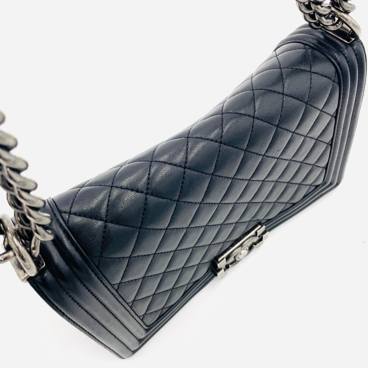 CHANEL Boy Chanel 25 Lamb Skin Black Chain Shoulder Bag