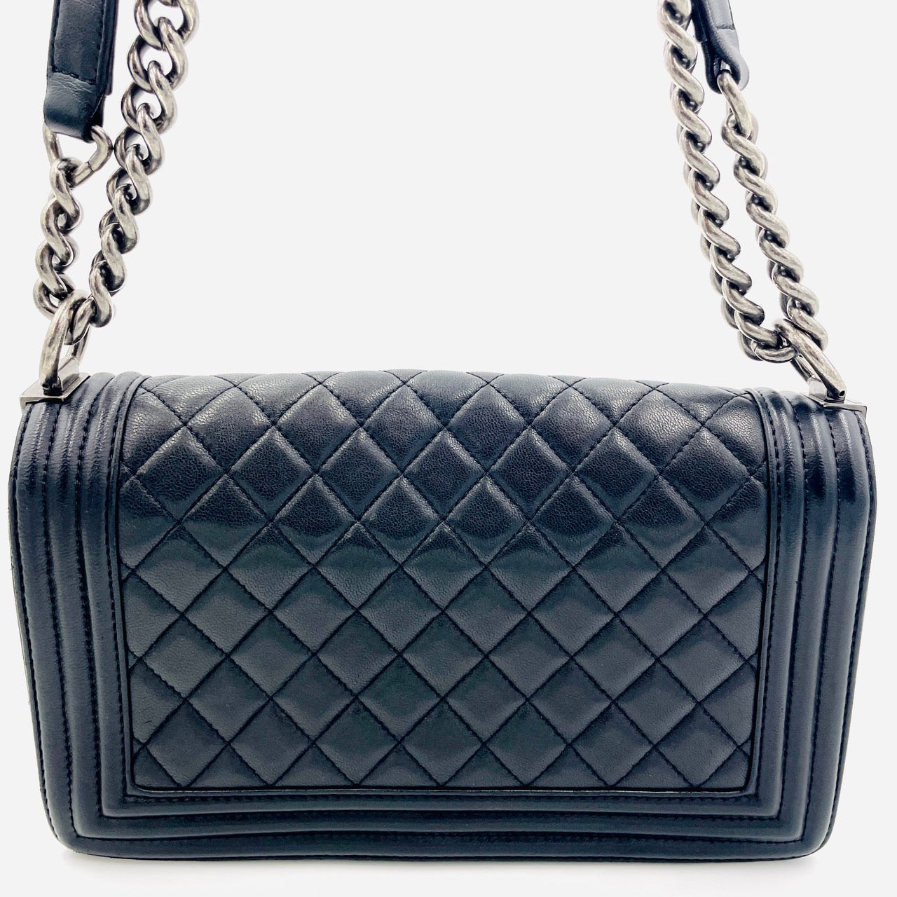 CHANEL Boy Chanel 25 Lamb Skin Black Chain Shoulder Bag