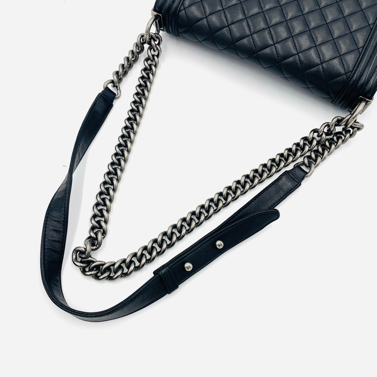 CHANEL Boy Chanel 25 Lamb Skin Black Chain Shoulder Bag
