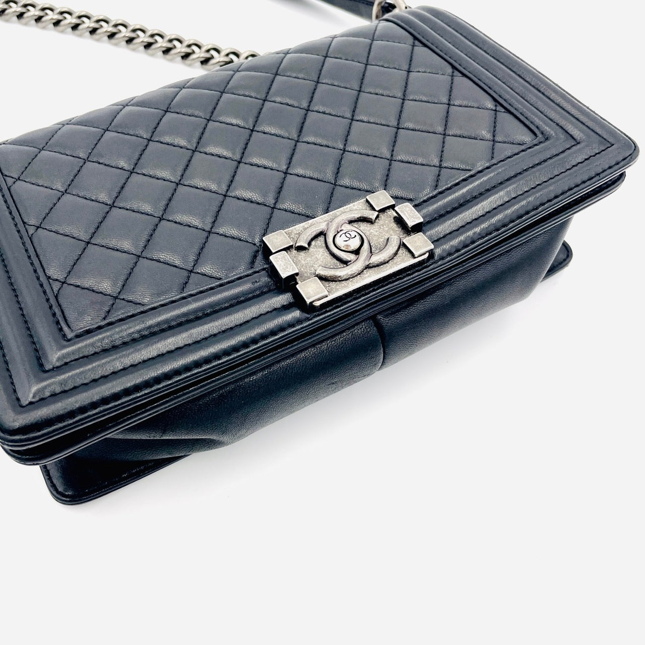 CHANEL Boy Chanel 25 Lamb Skin Black Chain Shoulder Bag
