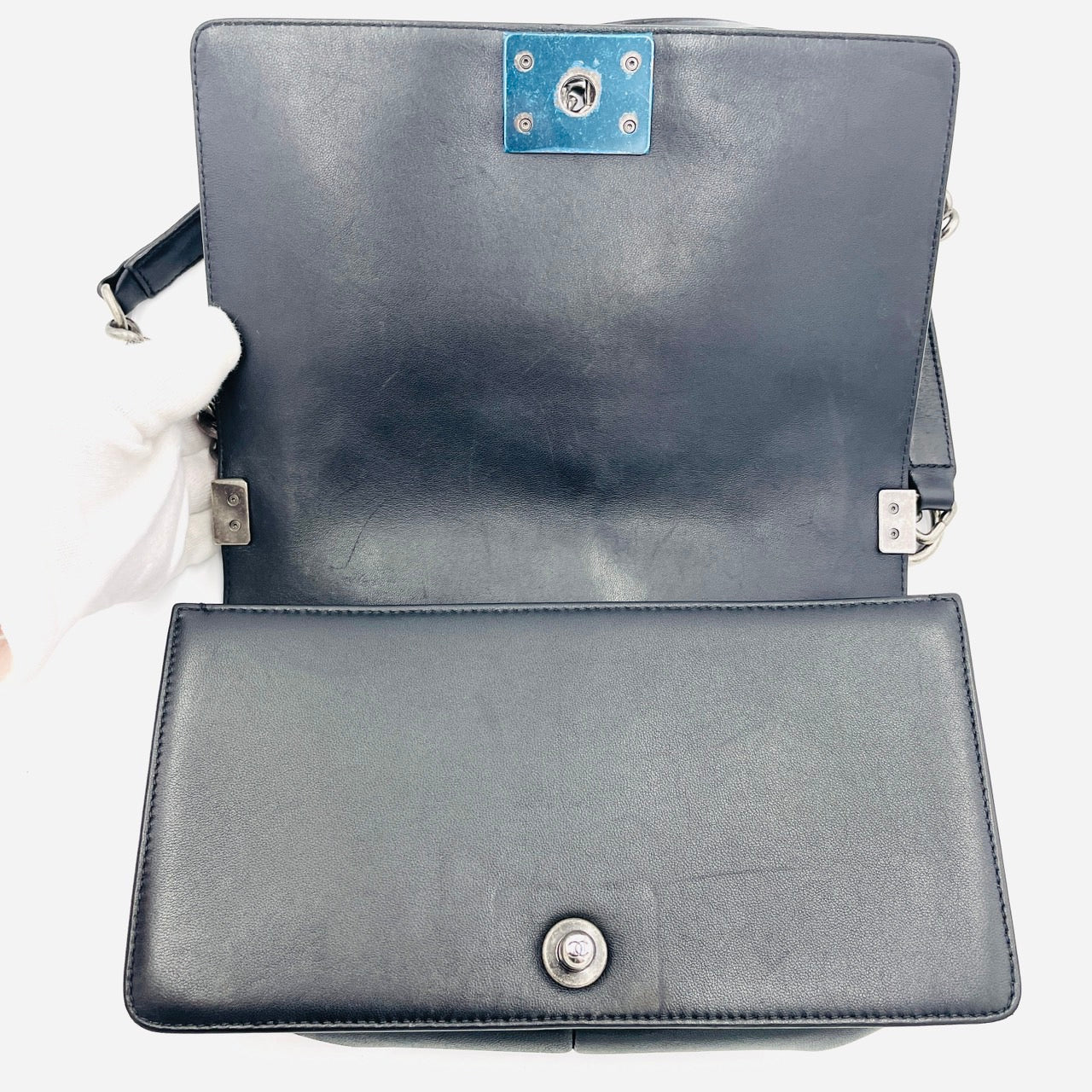 CHANEL Boy Chanel 25 Lamb Skin Black Chain Shoulder Bag