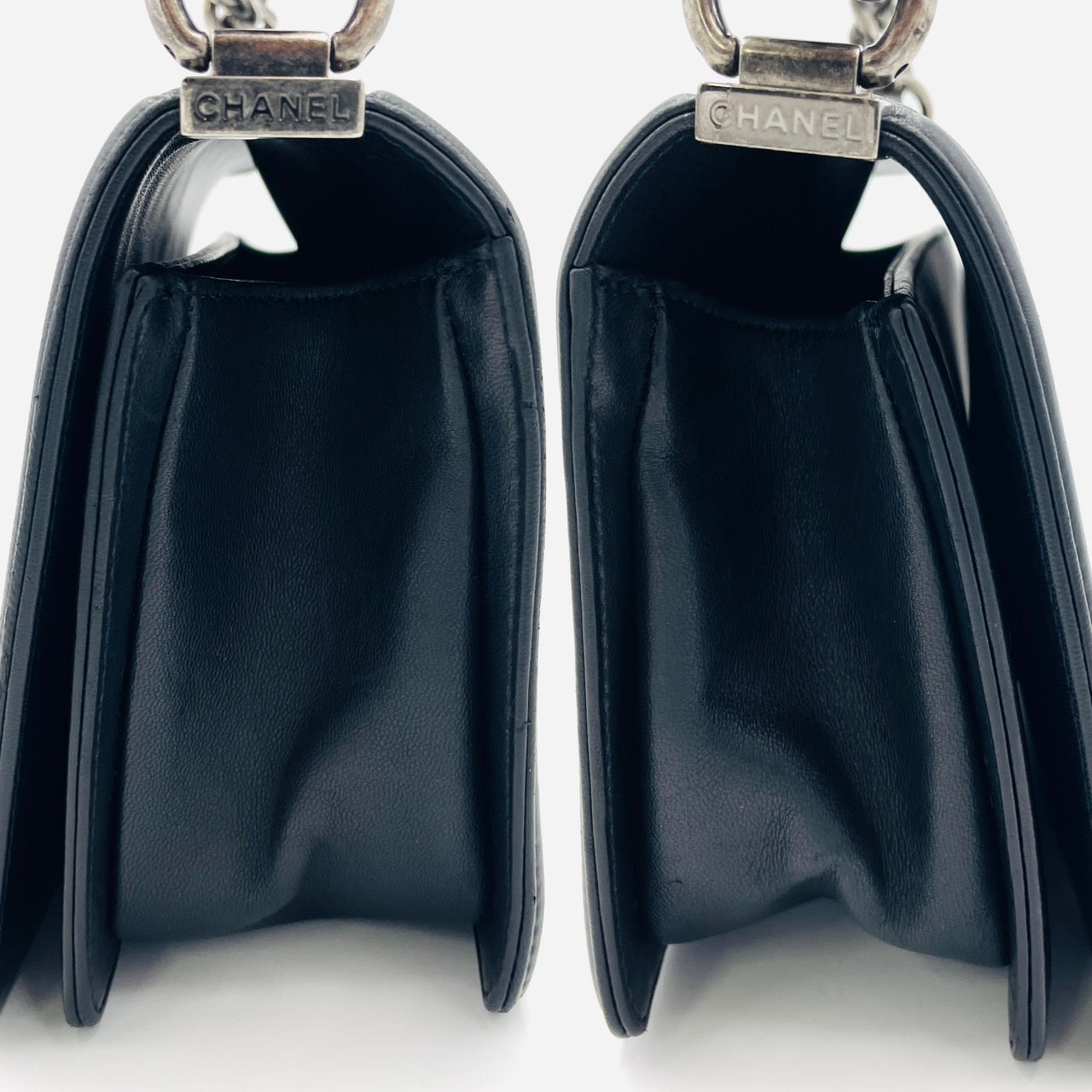 CHANEL Boy Chanel 25 Lamb Skin Black Chain Shoulder Bag