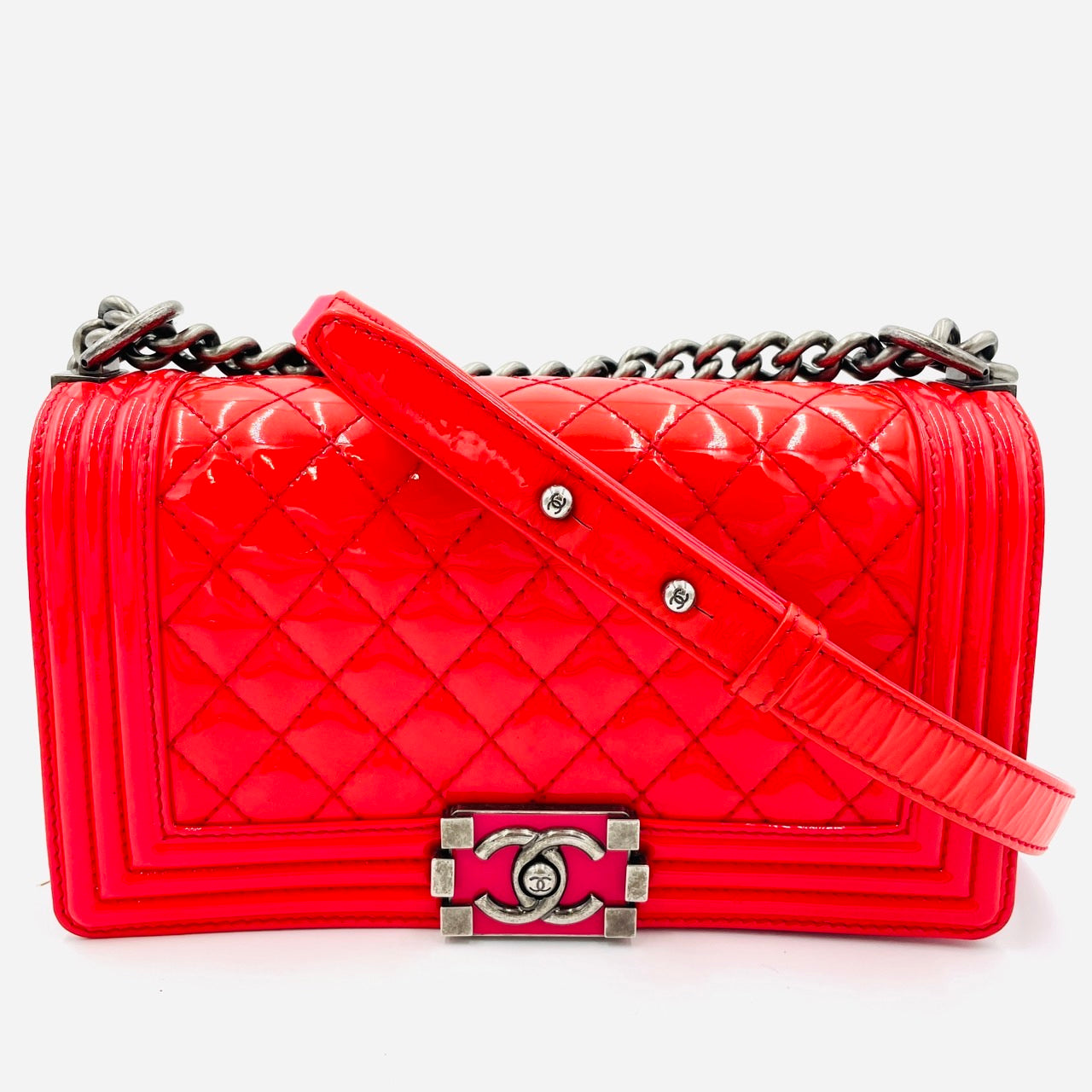 CHANEL BOY CHANEL Enamel 2Way coral red