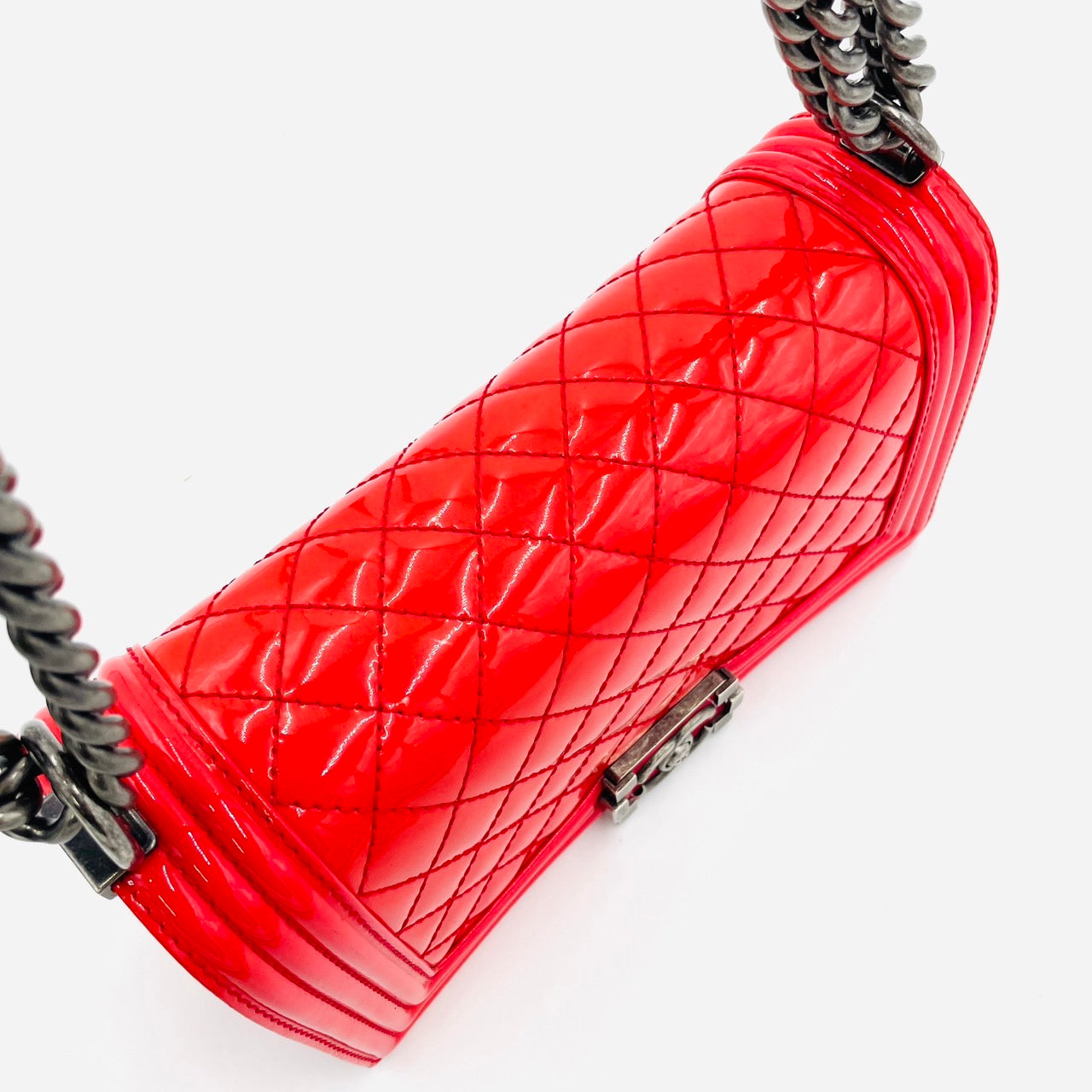 CHANEL BOY CHANEL Enamel 2Way coral red