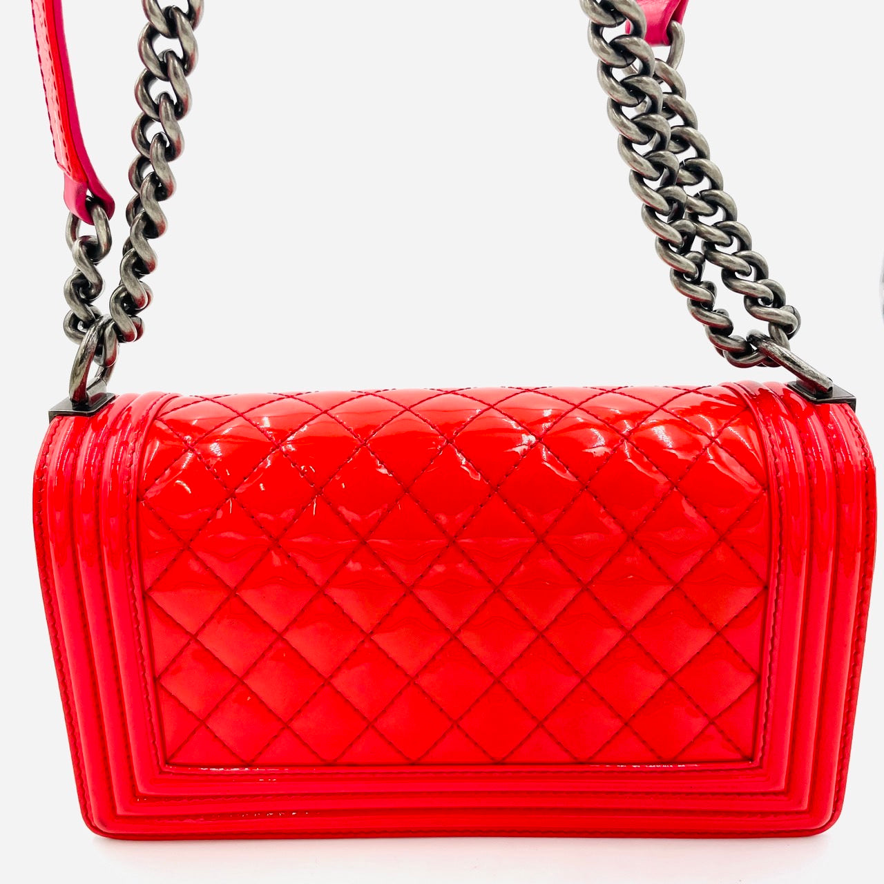 CHANEL BOY CHANEL Enamel 2Way coral red