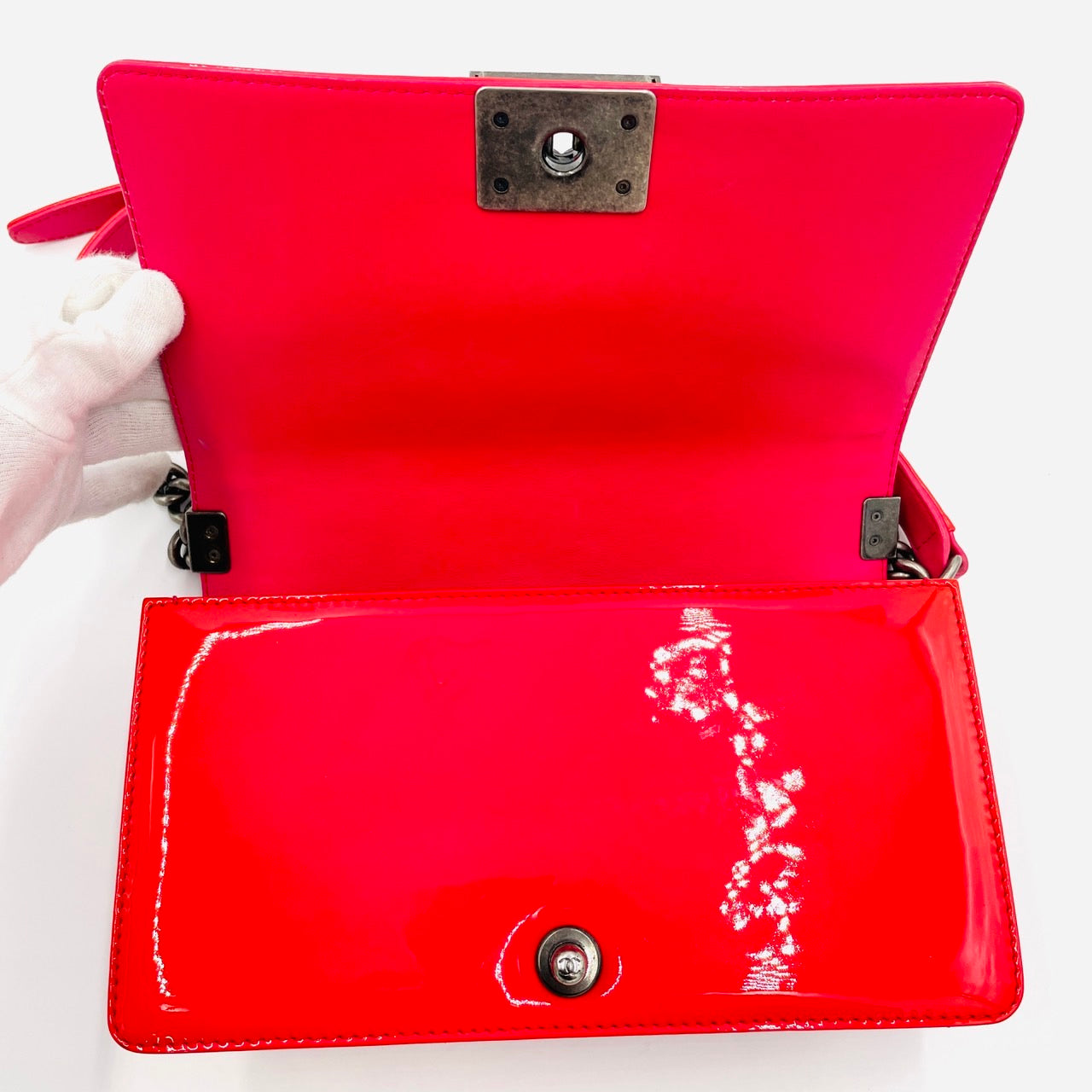 CHANEL BOY CHANEL Enamel 2Way coral red