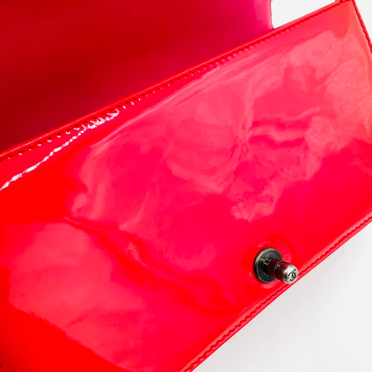 CHANEL BOY CHANEL Enamel 2Way coral red