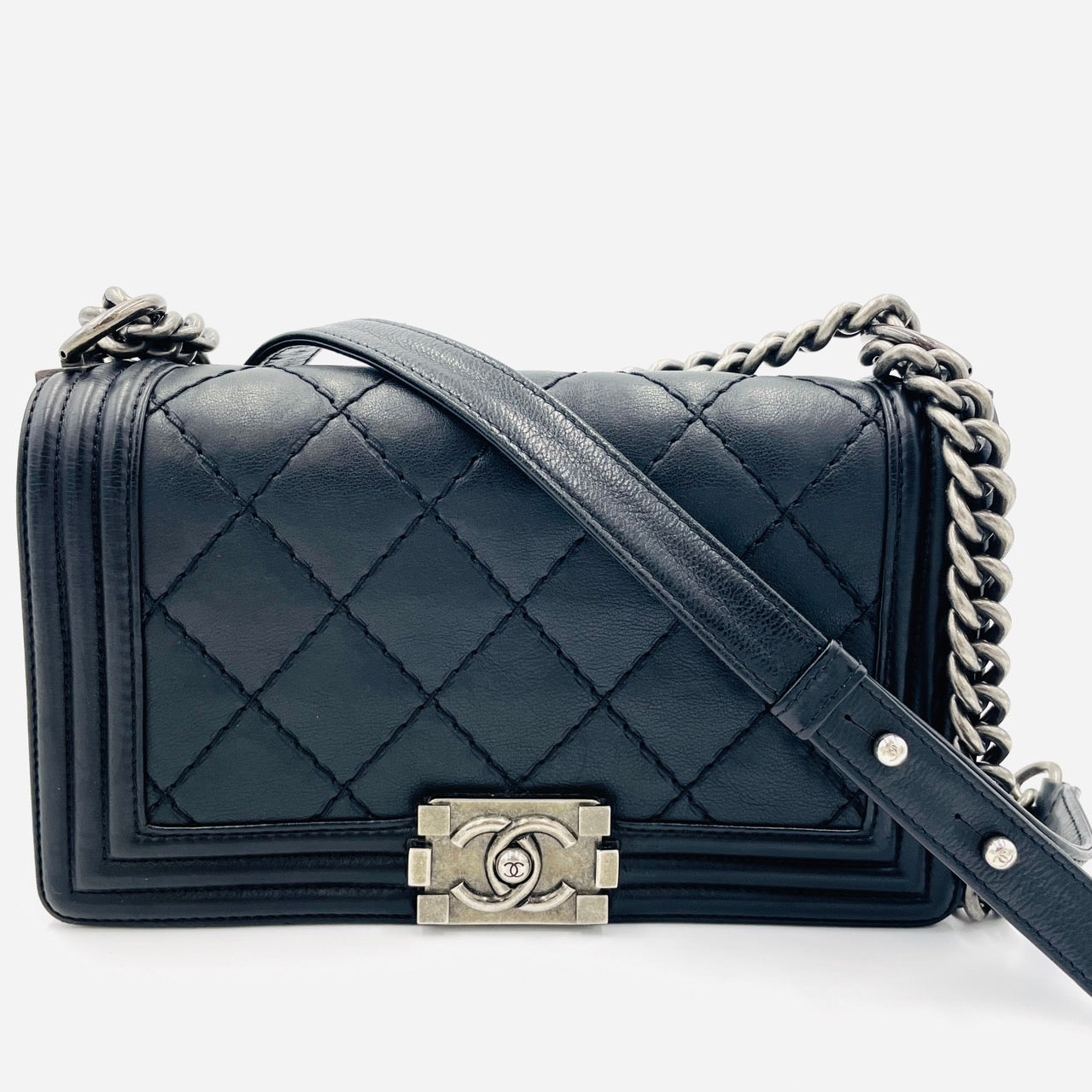 CHANEL BOY CHANEL Leather 2 Way Black Chain Shoulder Bag