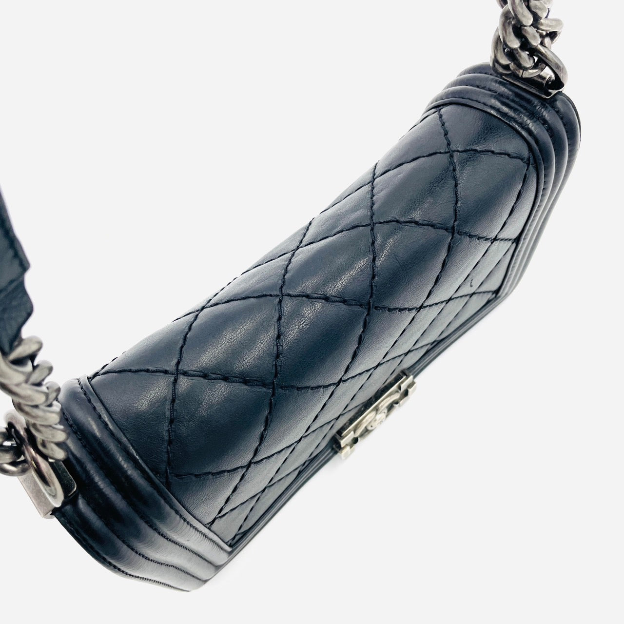 CHANEL BOY CHANEL Leather 2 Way Black Chain Shoulder Bag