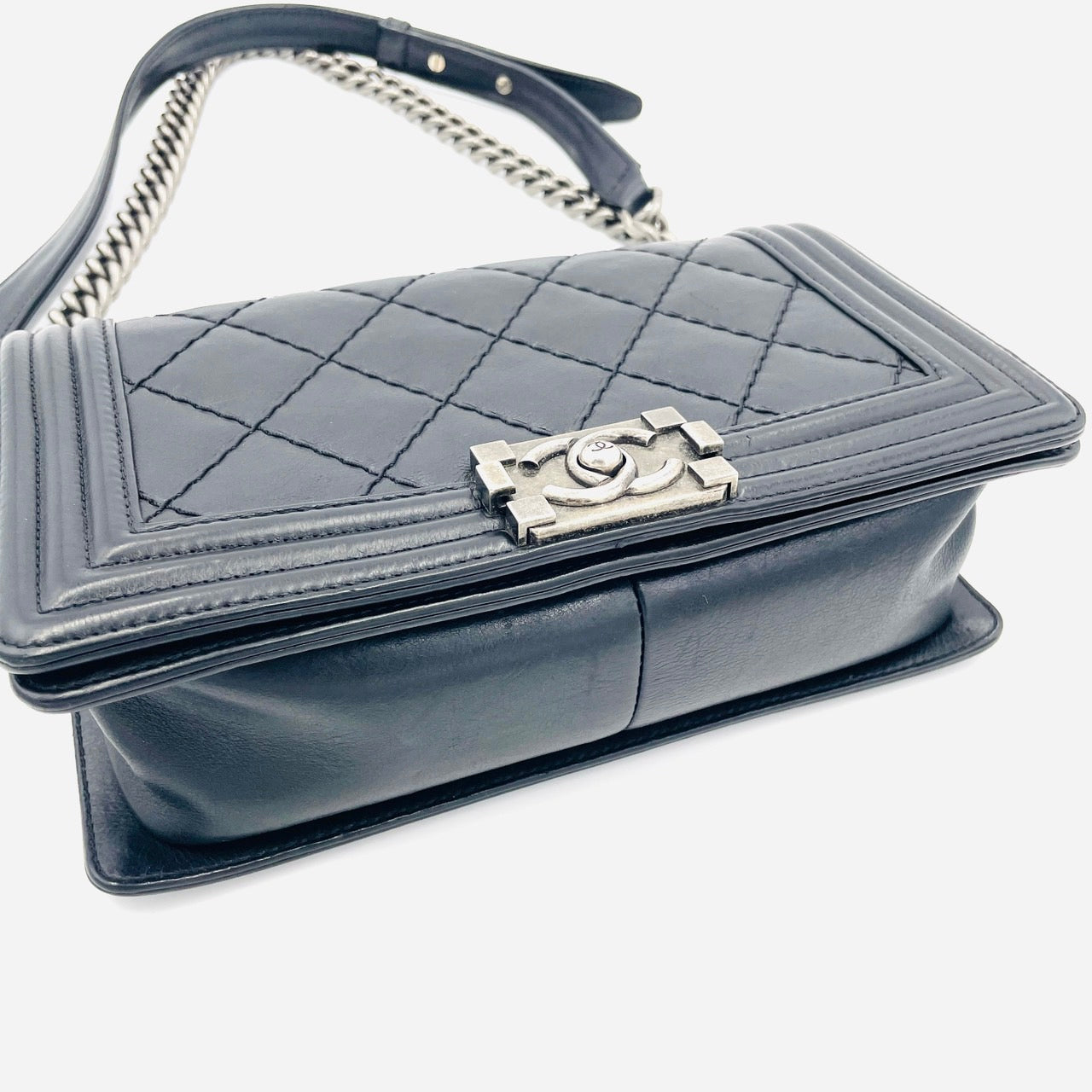 CHANEL BOY CHANEL Leather 2 Way Black Chain Shoulder Bag