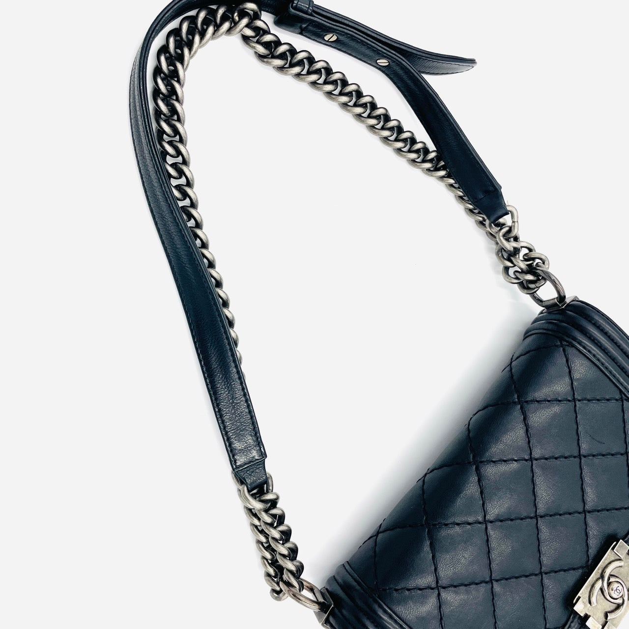 CHANEL BOY CHANEL Leather 2 Way Black Chain Shoulder Bag