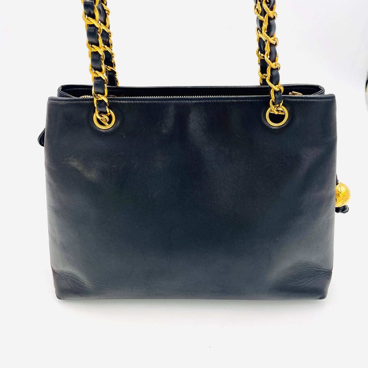 Chanel Lambskin Black Chain Tote Ball Charm