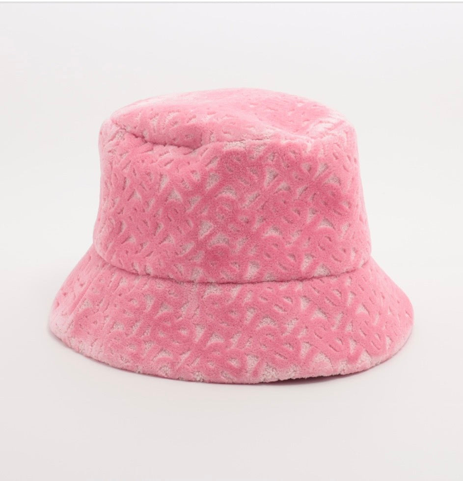 BURBERRY TB Logo Bucket Hat Pink Logo Women's Size M57cm Velour