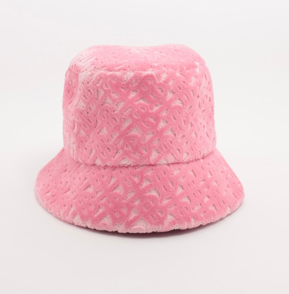 BURBERRY TB Logo Bucket Hat Pink Logo Women's Size M57cm Velour