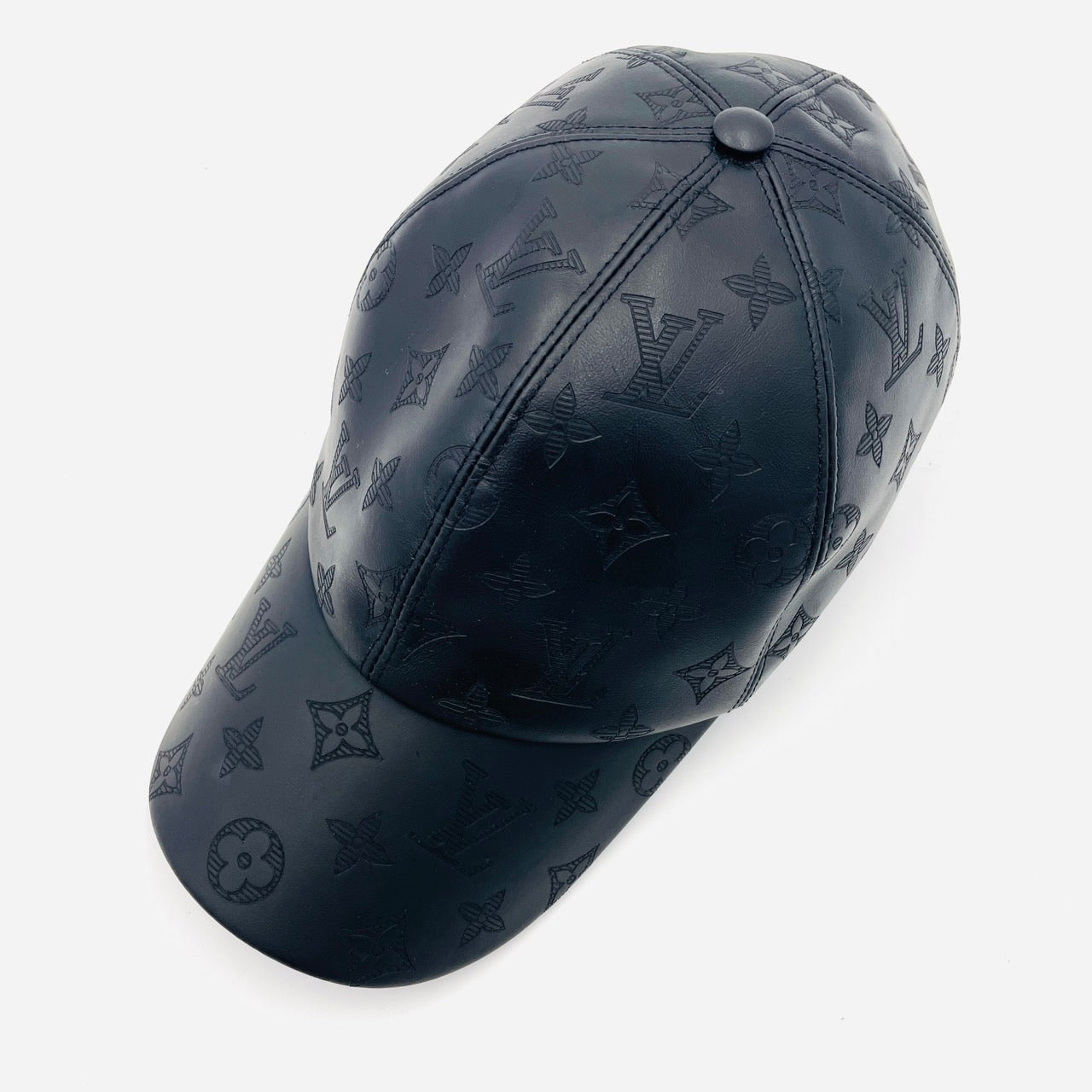 LOUIS VUITTON CAP Monogram Shadow Hat M76985 Black Leather Size 62