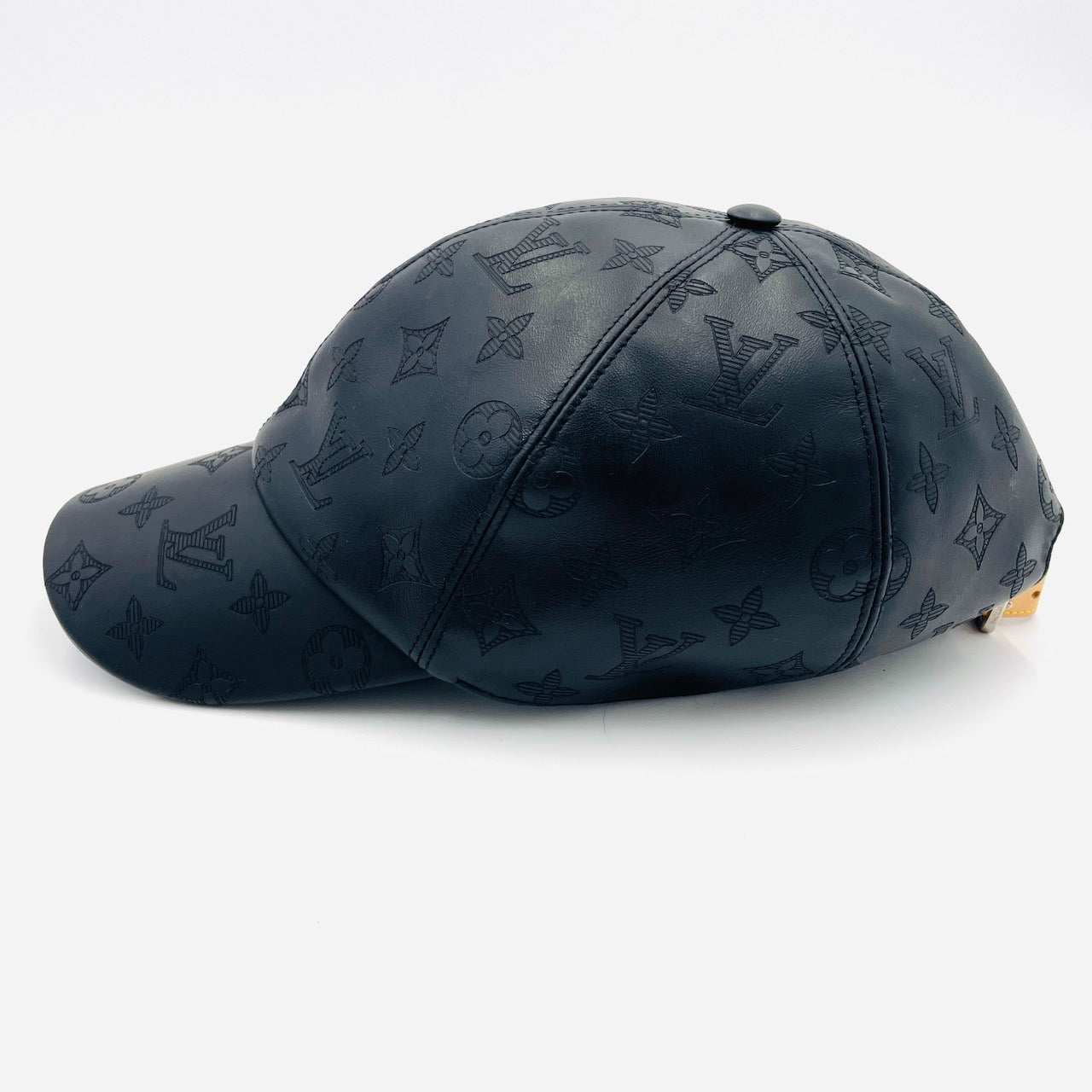 LOUIS VUITTON CAP Monogram Shadow Hat M76985 Black Leather Size 62