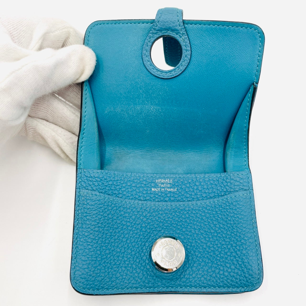 HERMES Dogon Wallet Blue Silver Hardwere