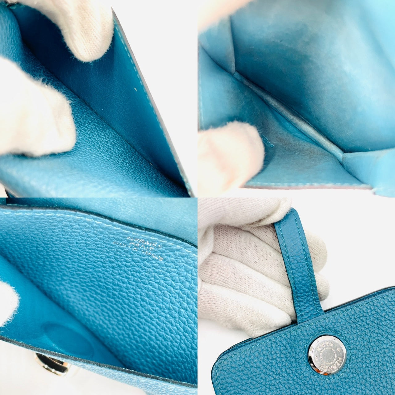 HERMES Dogon Wallet Blue Silver Hardwere