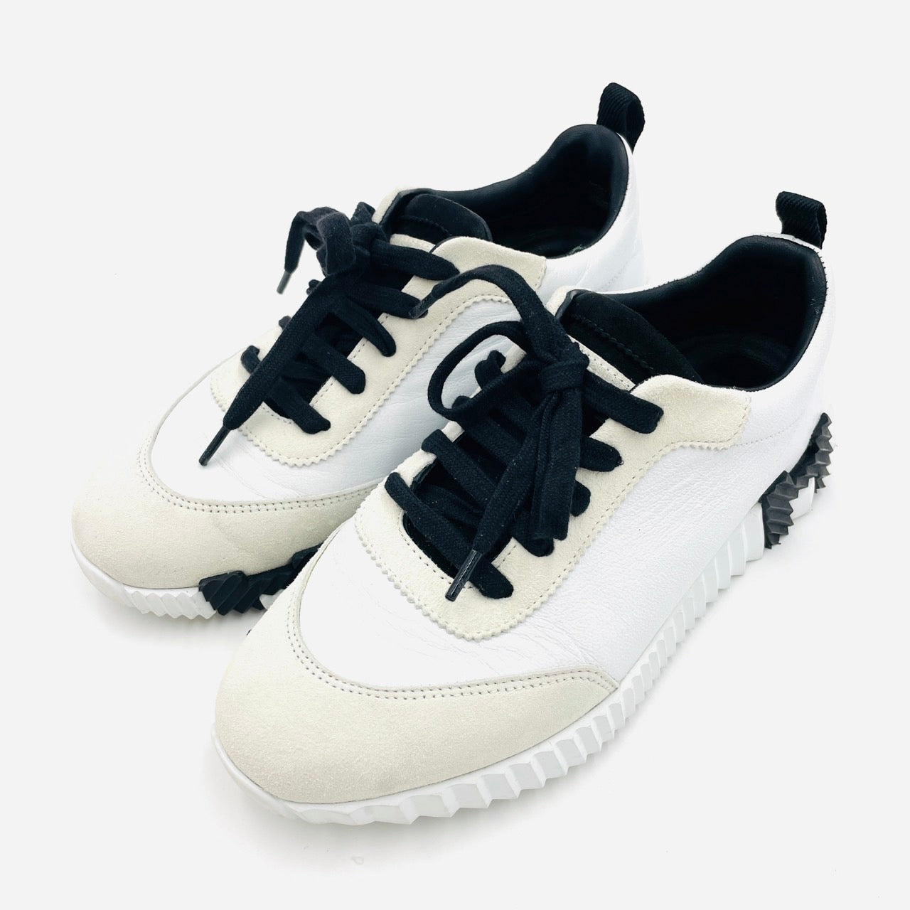 HERMES Bouncing Sneakers 36.5 White Black