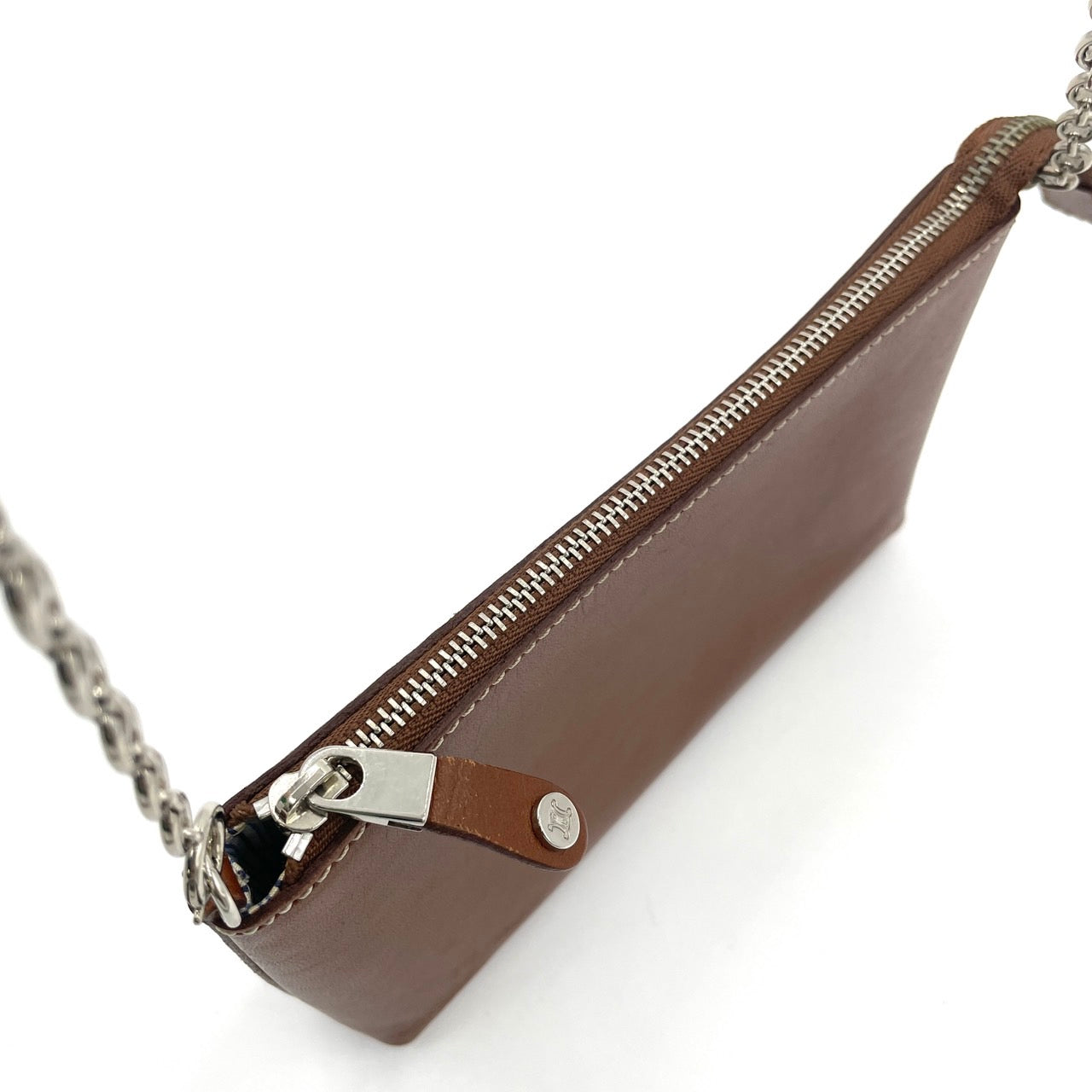 CELINE Chain Pouch Leather Brown Vintage
