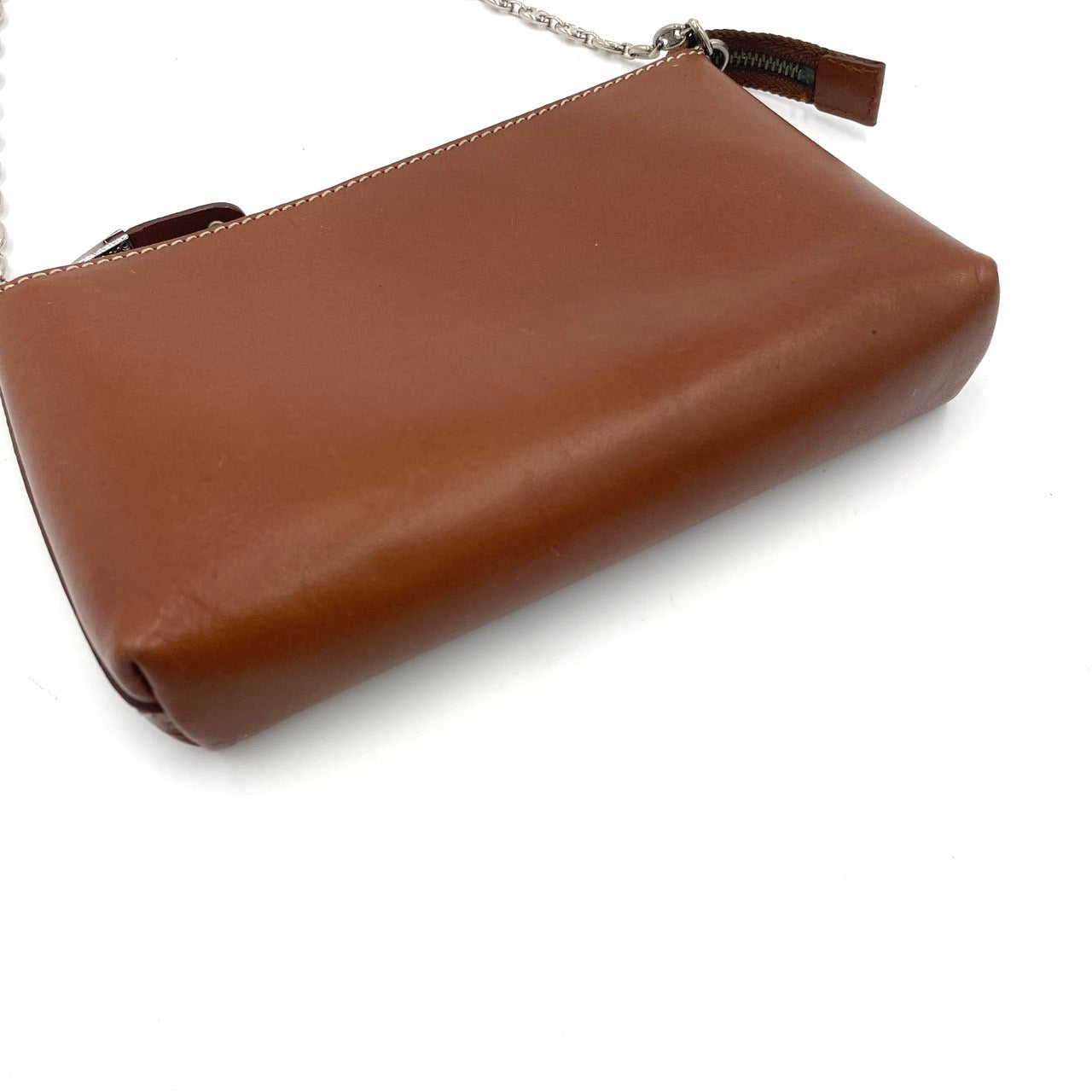 CELINE Chain Pouch Leather Brown Vintage